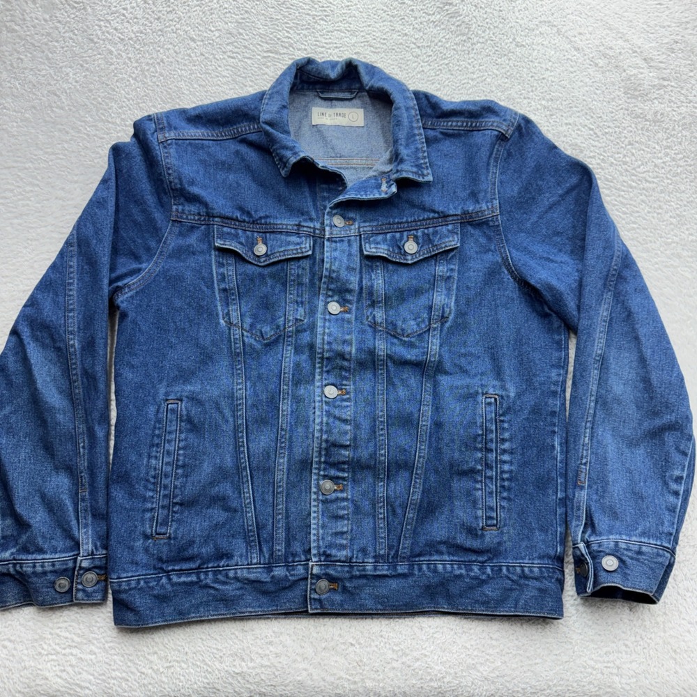 Line of Trade Mens Denim‎ Trucker Jacket Medium Wash Blue Cotton Size Large